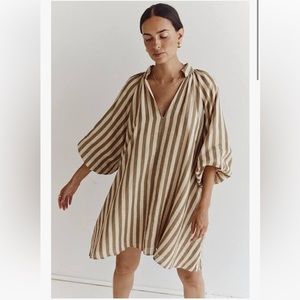 DISSH linen puff sleeve stripped dress Malta Mather Size 8